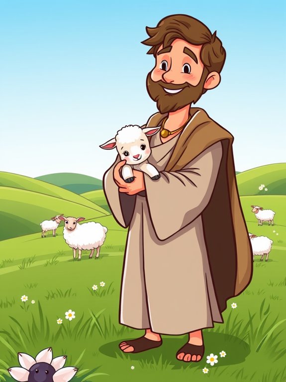 shepherd holding a lamb