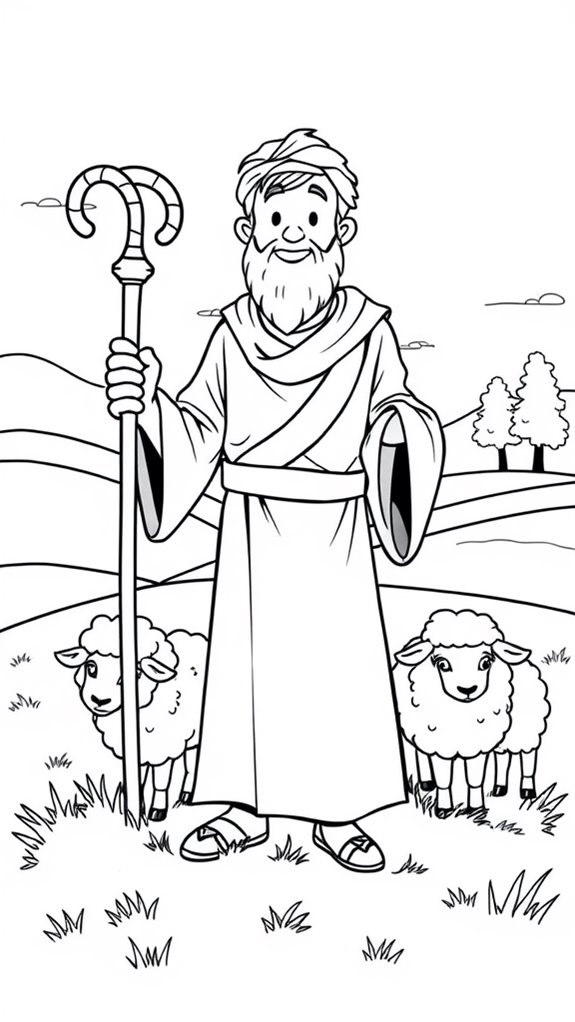 shepherd holding staff coloring page