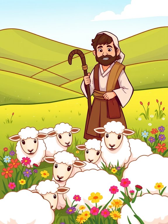 shepherd sheep flowers clipart