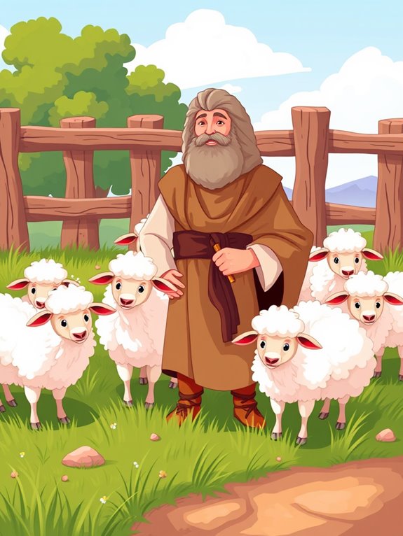 shepherd tending sheep clipart