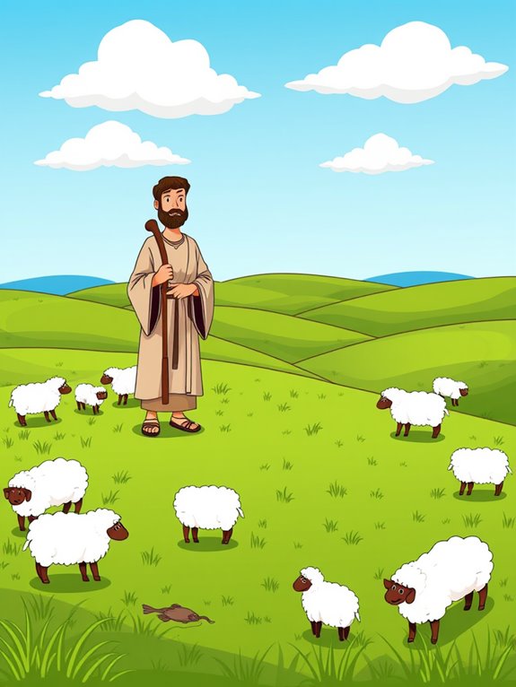 shepherd tending sheep pasture