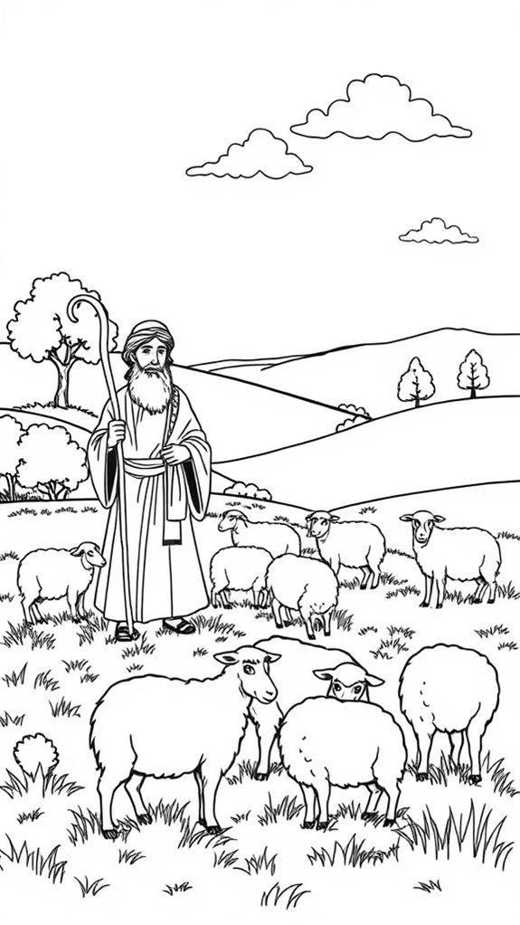 shepherd tending sheep peacefully