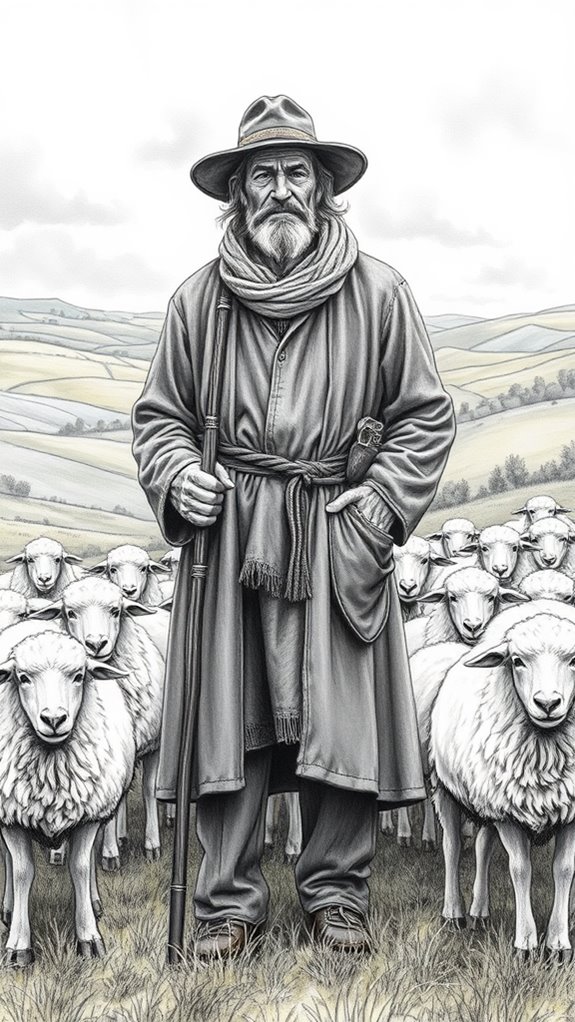 shepherd tending to sheep