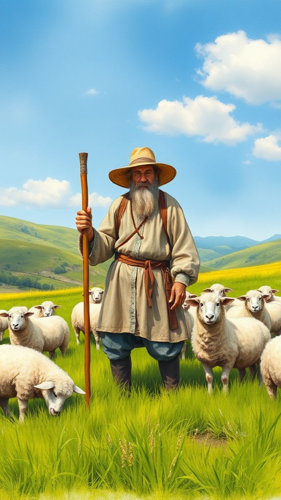 shepherd tending to sheep