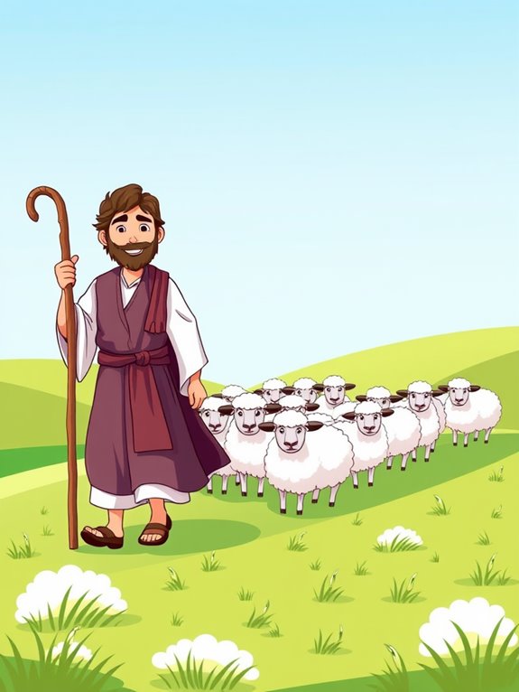 shepherd with grazing sheep