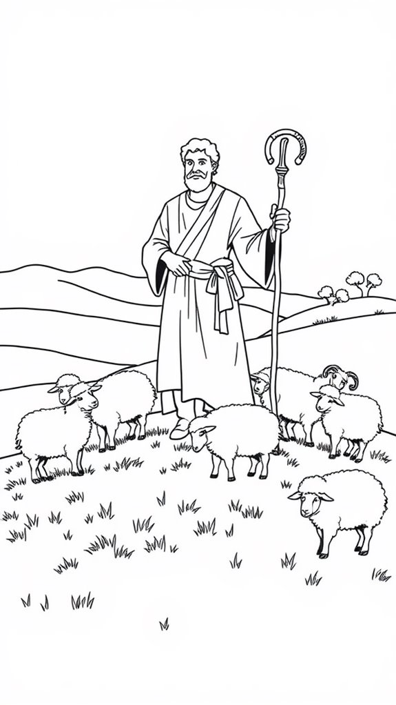 shepherd with grazing sheep