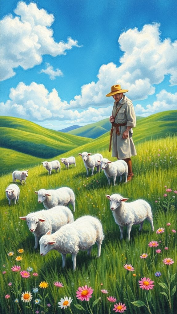 shepherd with pastel sheep