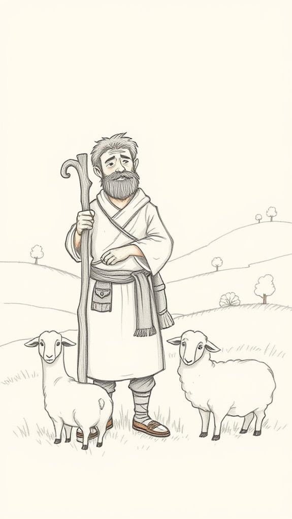 shepherd with sheep sketch