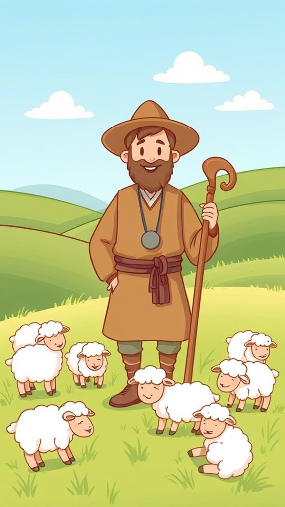 simple shepherd and sheep drawing