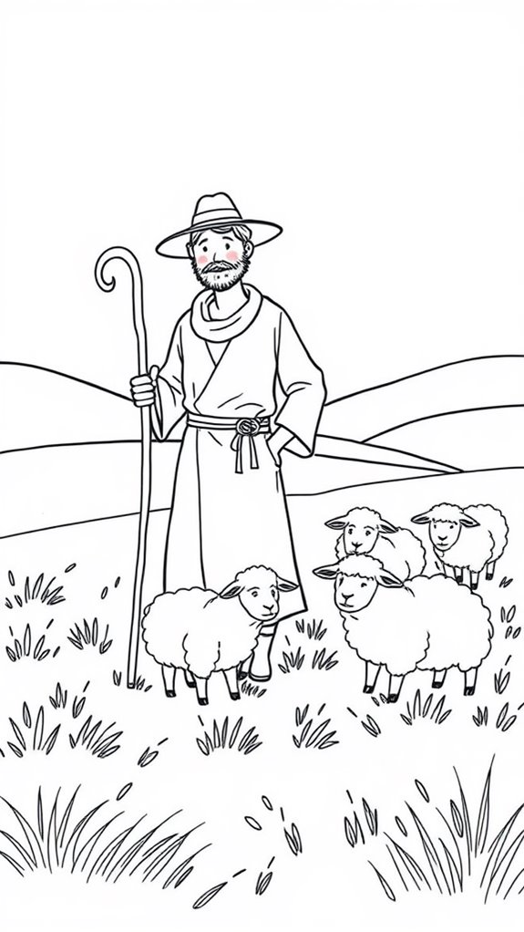 simple shepherd and sheep illustration