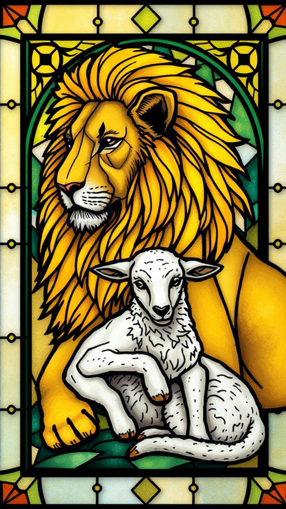 stained glass lion lamb