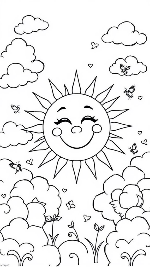 sun and clouds coloring page