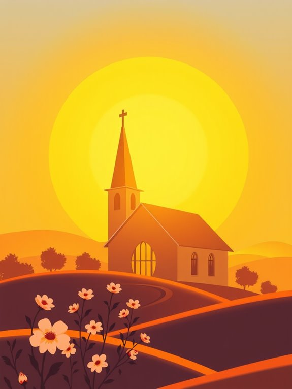 sunrise church love illustration