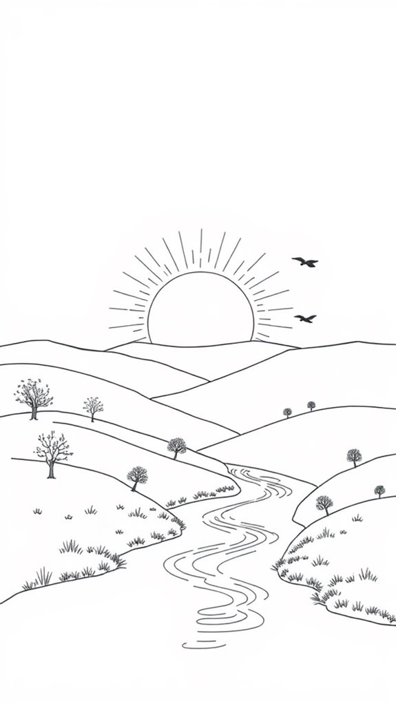 sunrise line drawing illustration