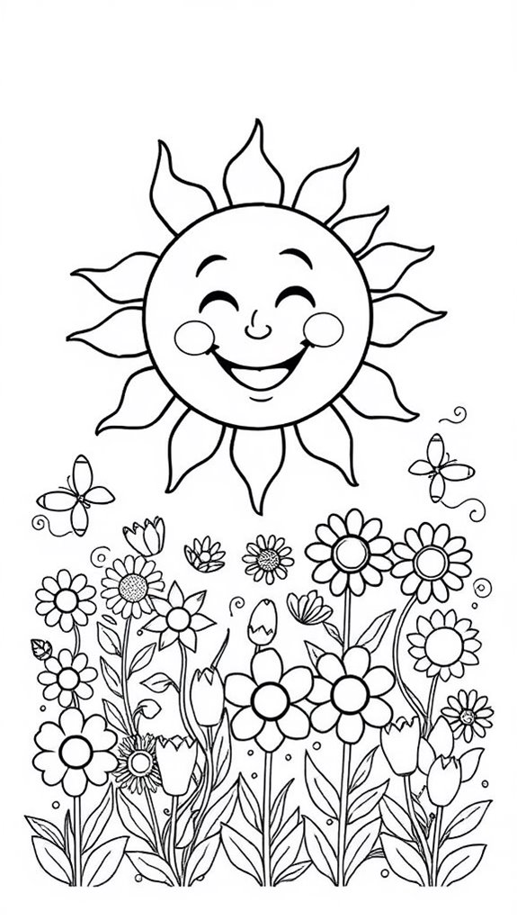 sunshine and flowers coloring