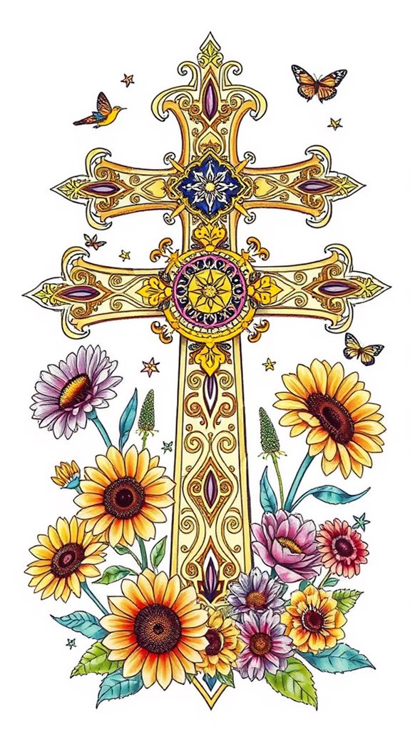 vibrant cross with blossoms