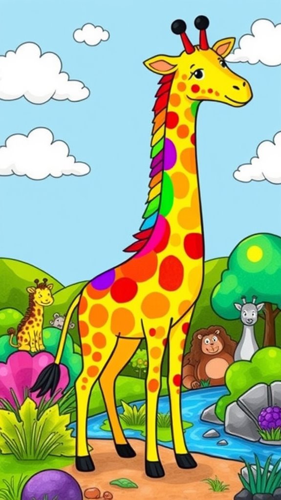 vibrant giraffe rainbow artwork