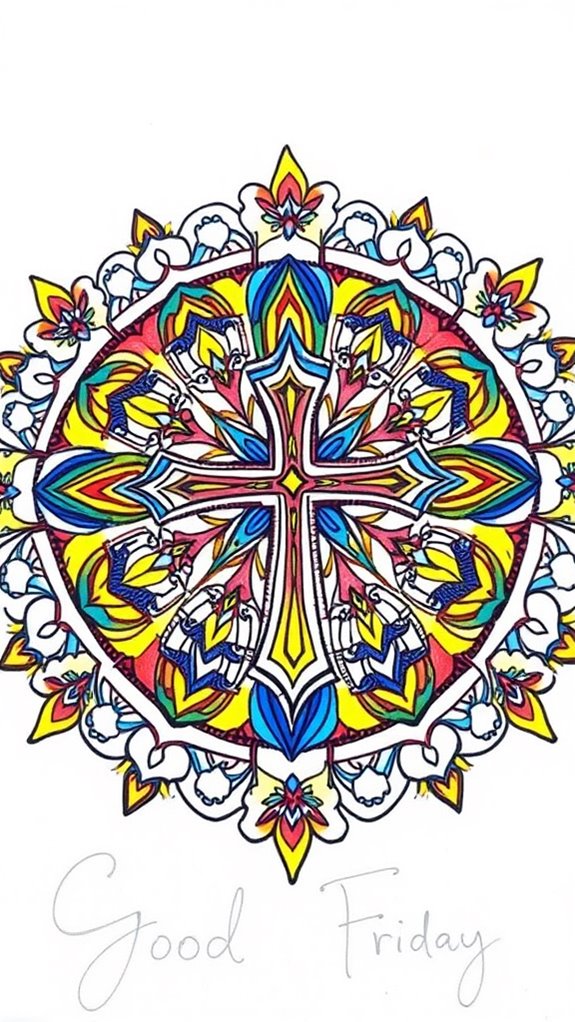 vibrant mandala with cross