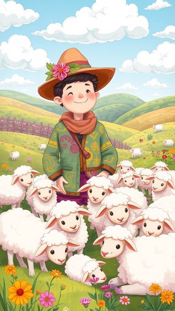 vibrant shepherd with sheep