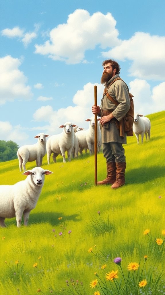 vibrant shepherd with sheep