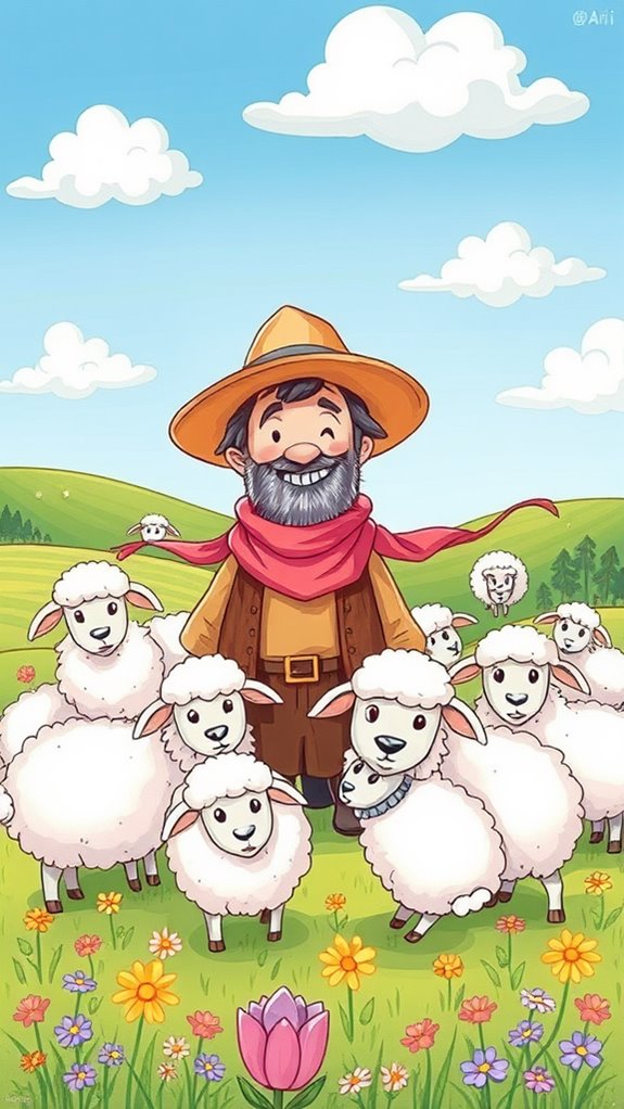 vibrant shepherd with sheep