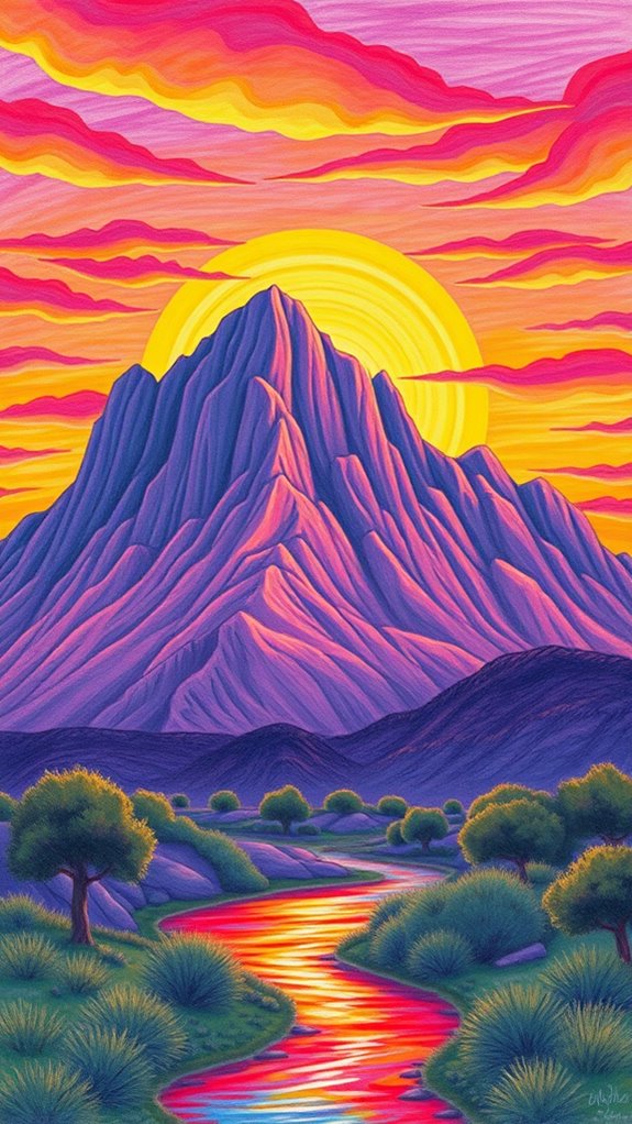 vibrant sunset on mountain