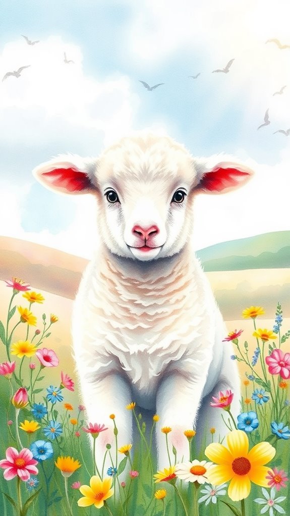 vibrant watercolor lamb illustration