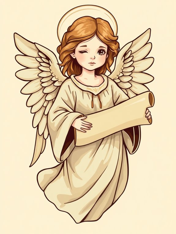 vintage angel holding scroll