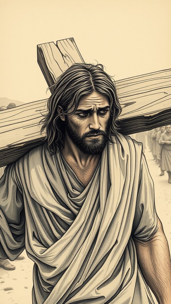 vintage jesus cross drawing