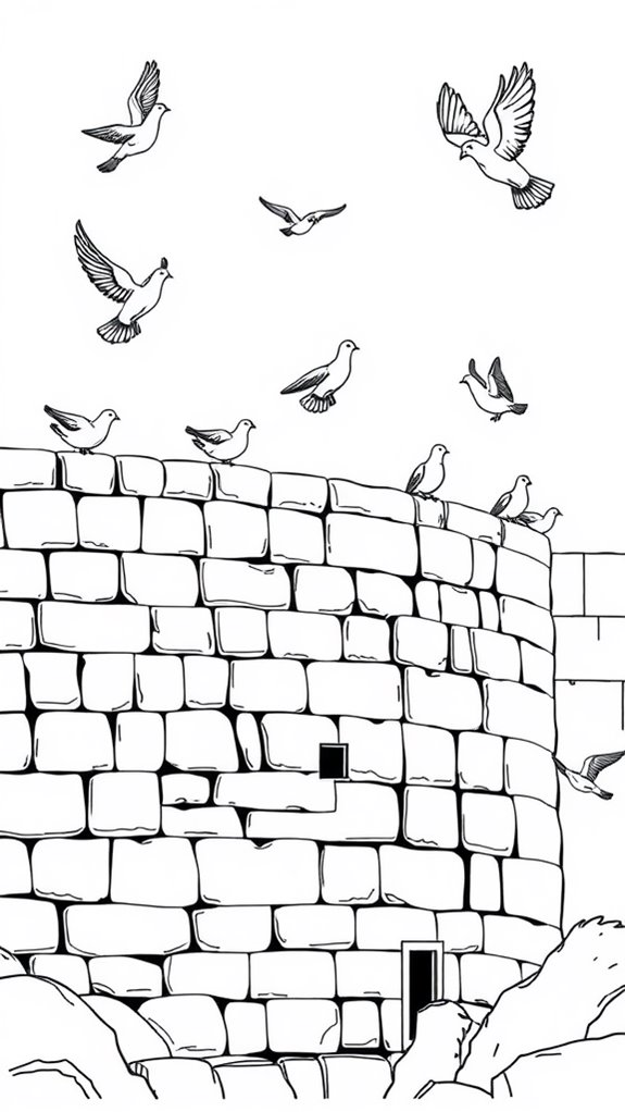 wailing wall with doves