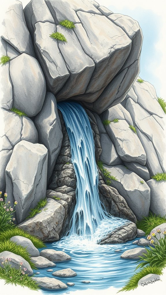 water flowing from rock