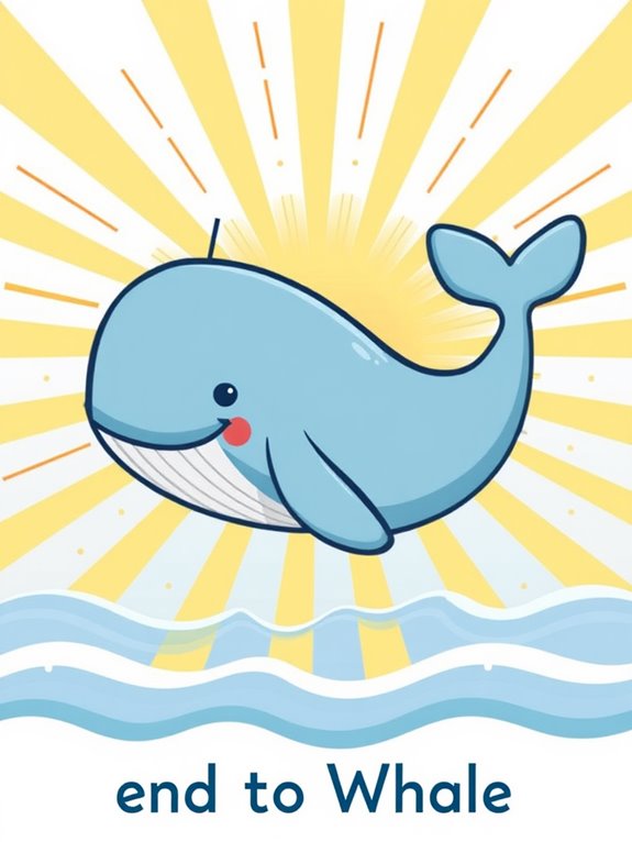 whale and sunburst illustration