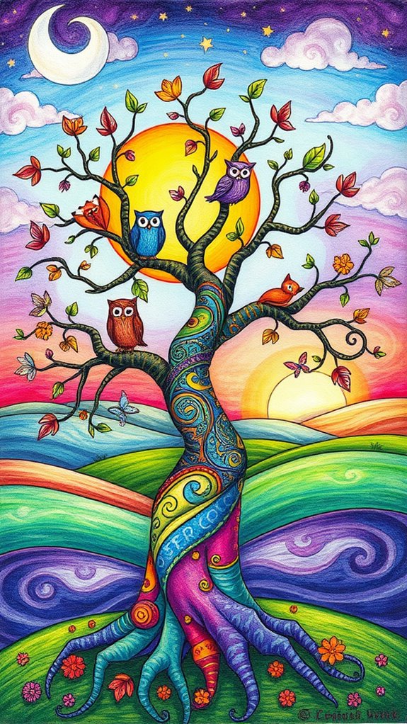 whimsical life tree illustration