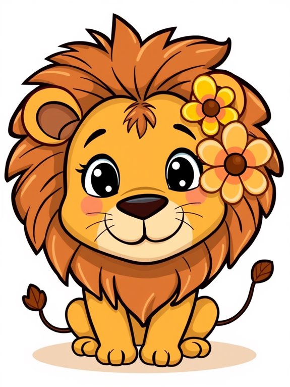 whimsical lion with flowers