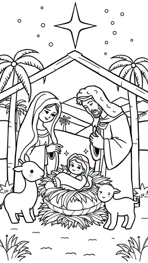 whimsical nativity scene coloring