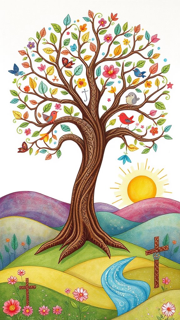 whimsical tree life illustration