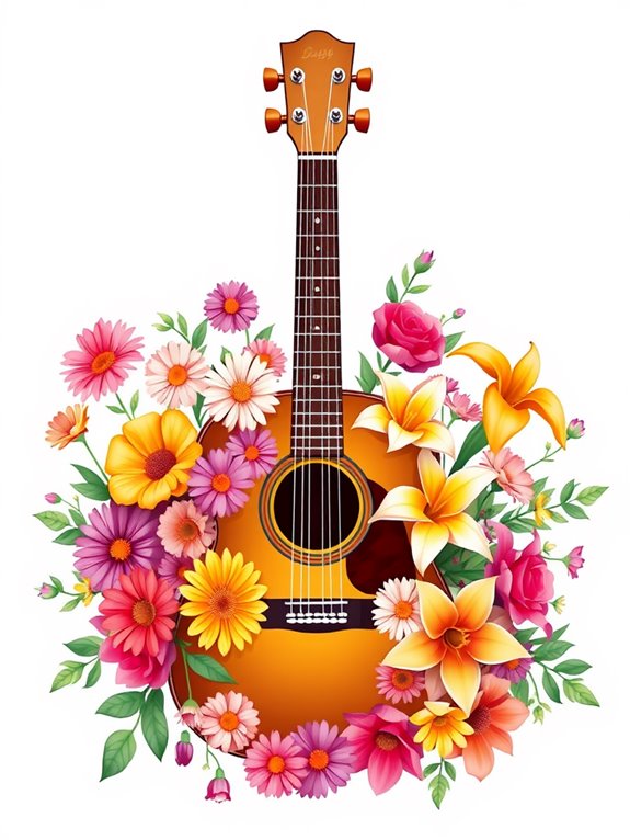 worship guitar floral design