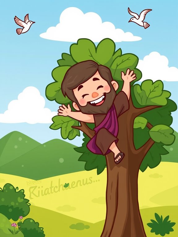 zacchaeus in simple landscape